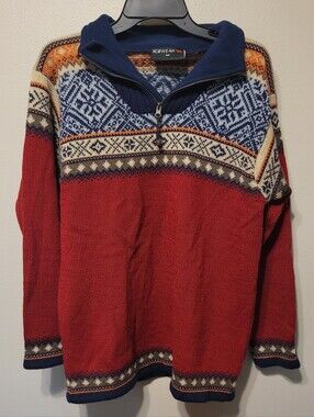 Men's Icewear Wool Red Fair Isle Half-Zip Sweater